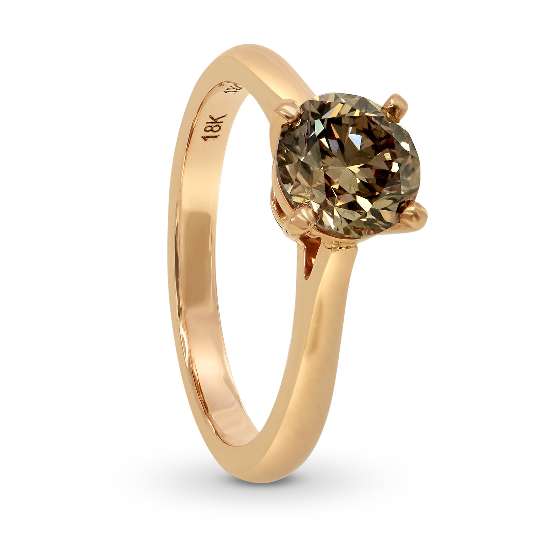 Fancy Yellow Brown Diamond Rose Gold Solitaire Ring
