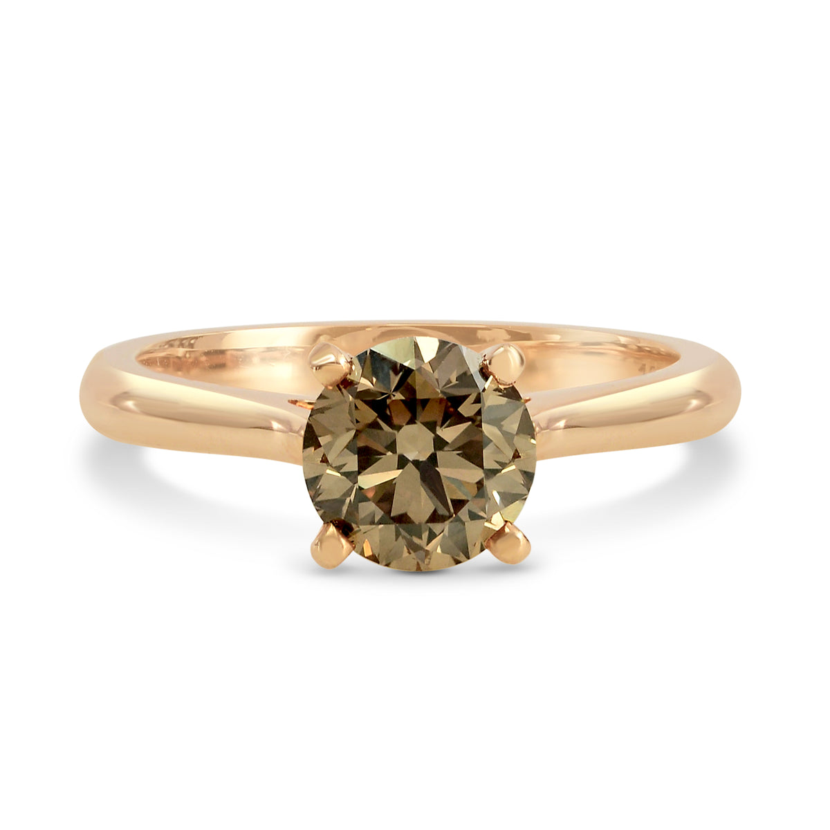 Fancy Yellow Brown Diamond Rose Gold Solitaire Ring