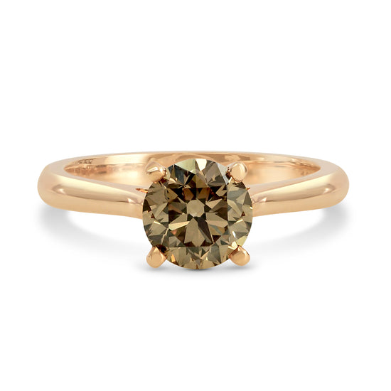 Fancy Yellow Brown Diamond Rose Gold Solitaire Ring
