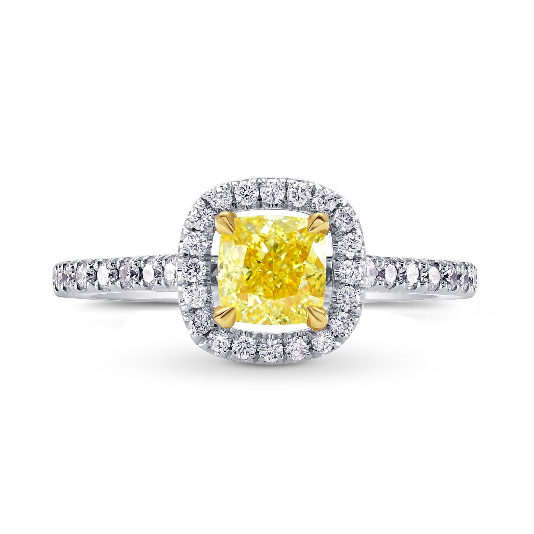Fancy Yellow Cushion Diamond Halo Ring