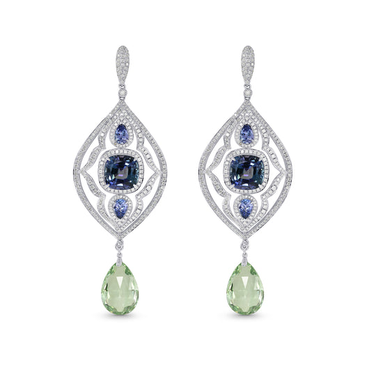 Tanzanite and Aquamarine Drop Diamond Earrings