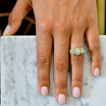 3 Stone Round White and Fancy Intense Yellow Diamond Halo Ring