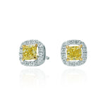 Fancy Yellow Cushion Diamond Halo Earrings