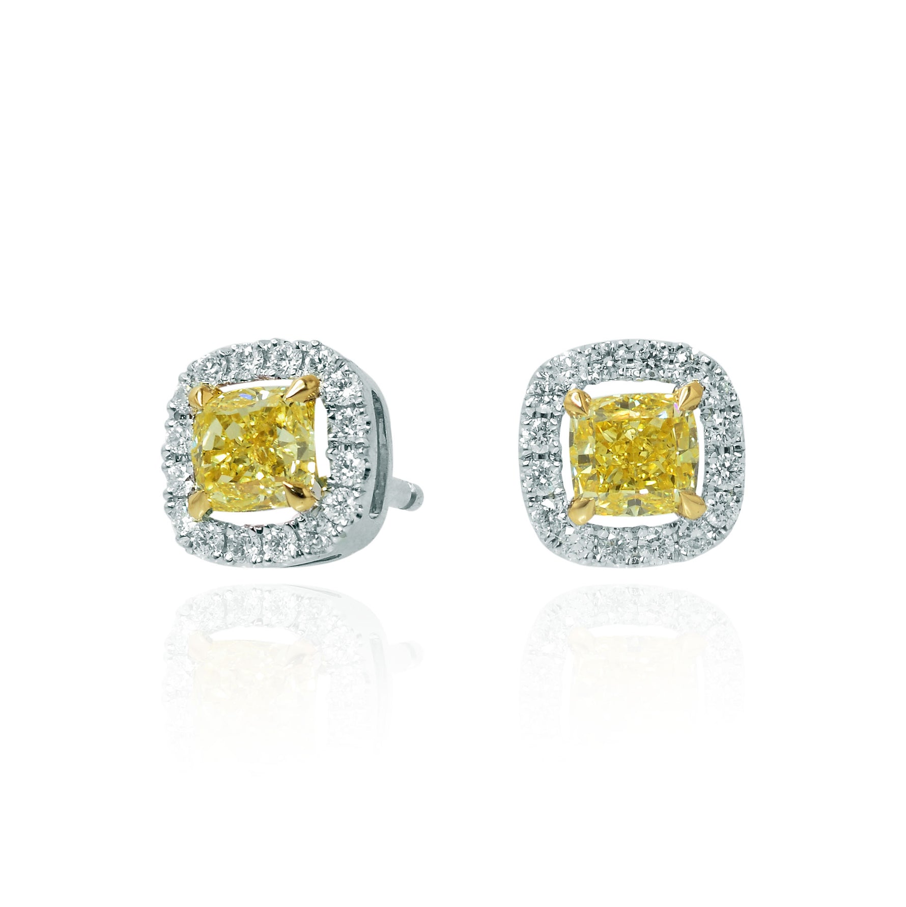 Fancy Yellow Cushion Diamond Halo Earrings