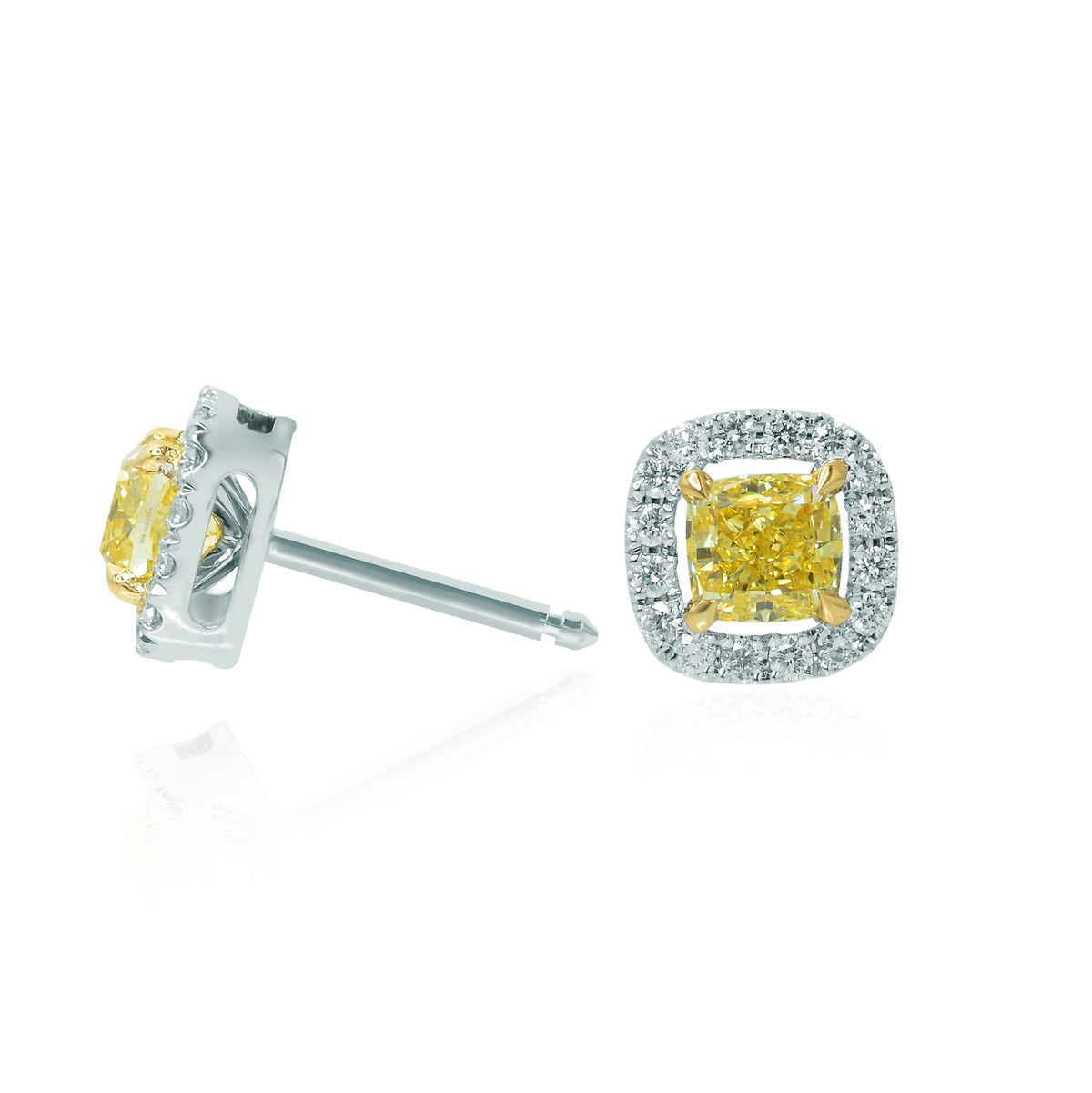 Fancy Yellow Cushion Diamond Halo Earrings
