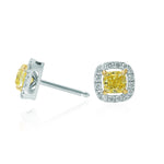 Fancy Yellow Cushion Diamond Halo Earrings