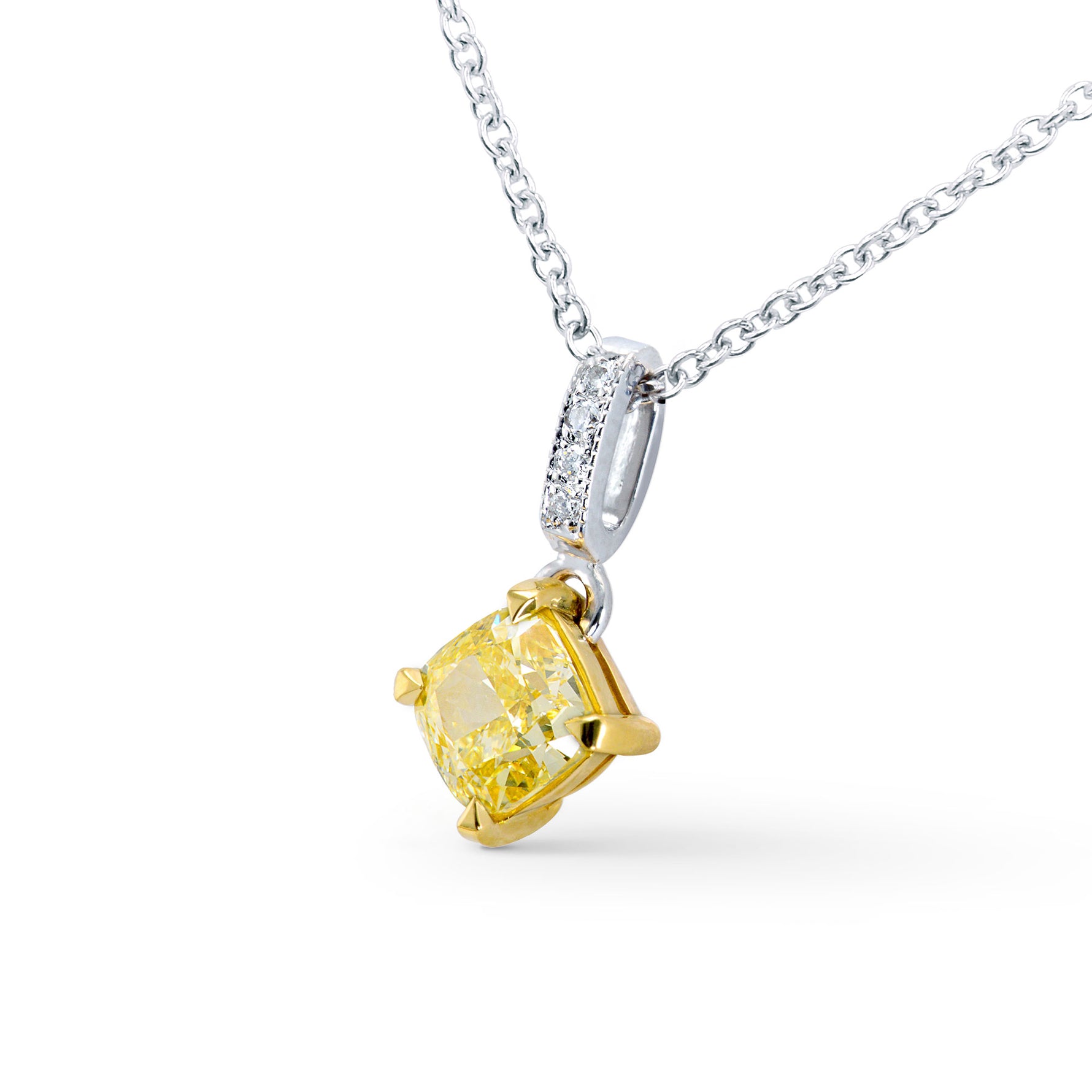 Fancy Yellow Cushion Diamond Drop Pendant