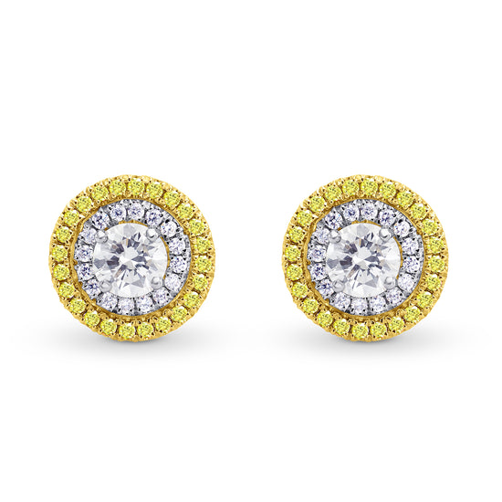 White and Fancy Intense Yellow Halo Earrings