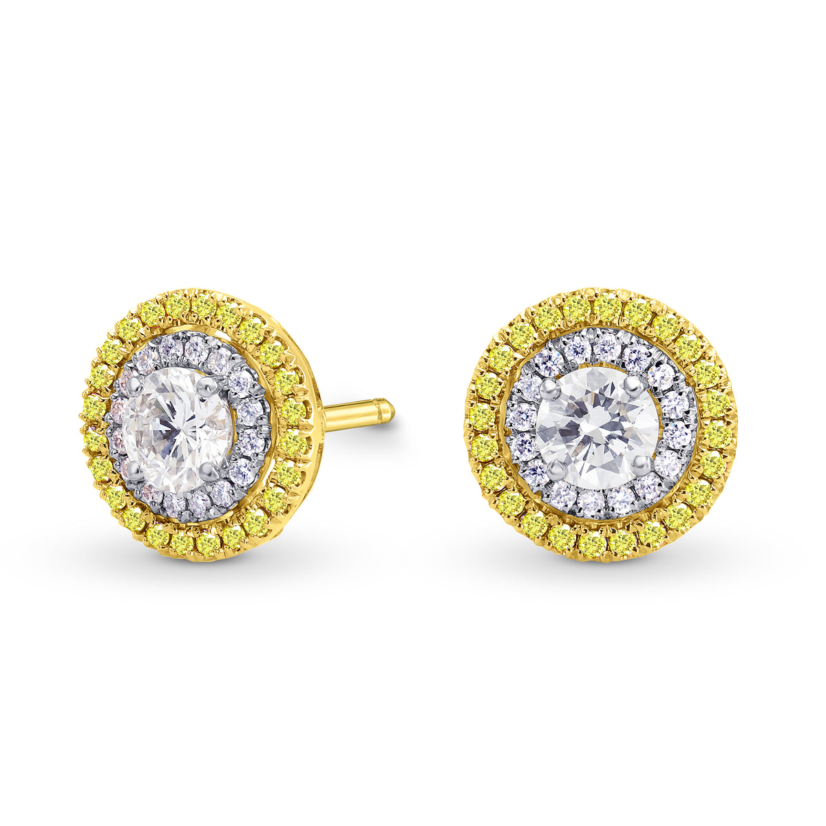 White and Fancy Intense Yellow Halo Earrings