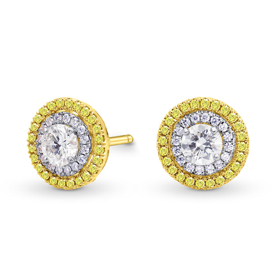 White and Fancy Intense Yellow Halo Earrings