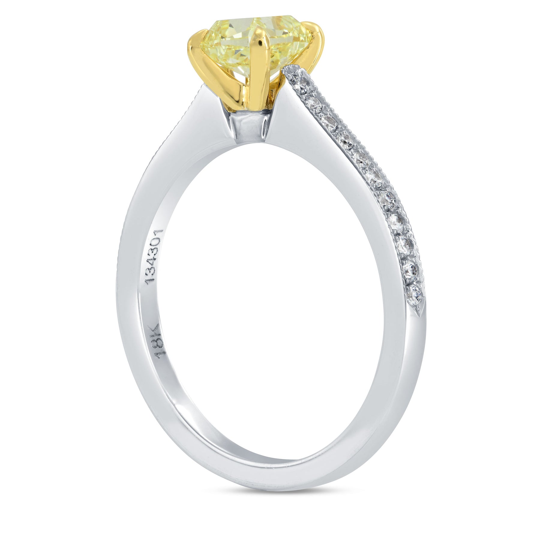 Fancy Yellow Cushion Diamond Pave Milgrain Ring
