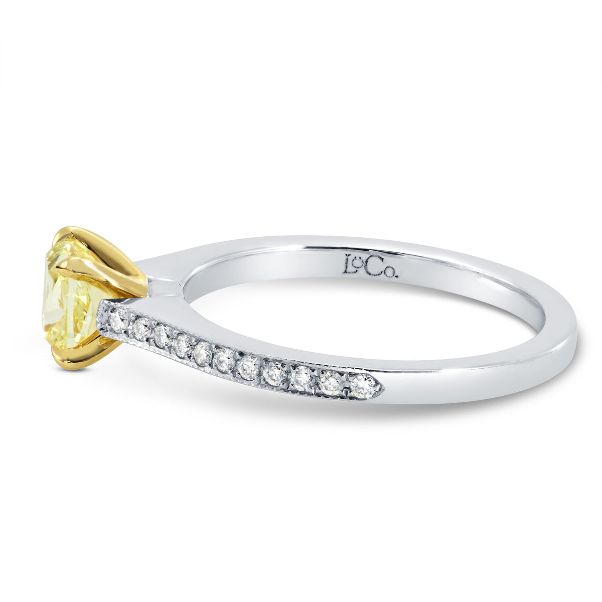 Fancy Yellow Cushion Diamond Pave Milgrain Ring