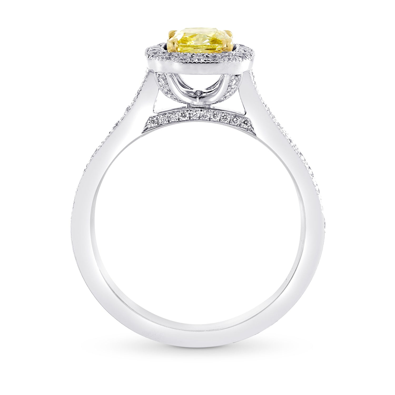 Fancy Intense Yellow Cushion Diamond Milgrain Halo Ring