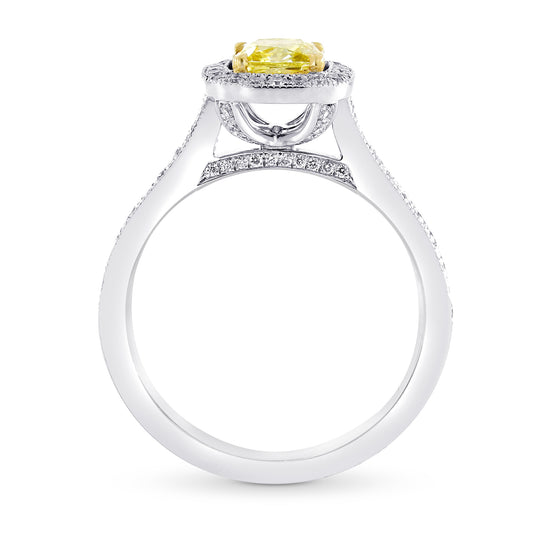 Fancy Intense Yellow Cushion Diamond Milgrain Halo Ring