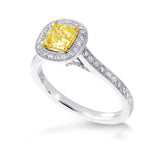 Fancy Intense Yellow Cushion Diamond Milgrain Halo Ring