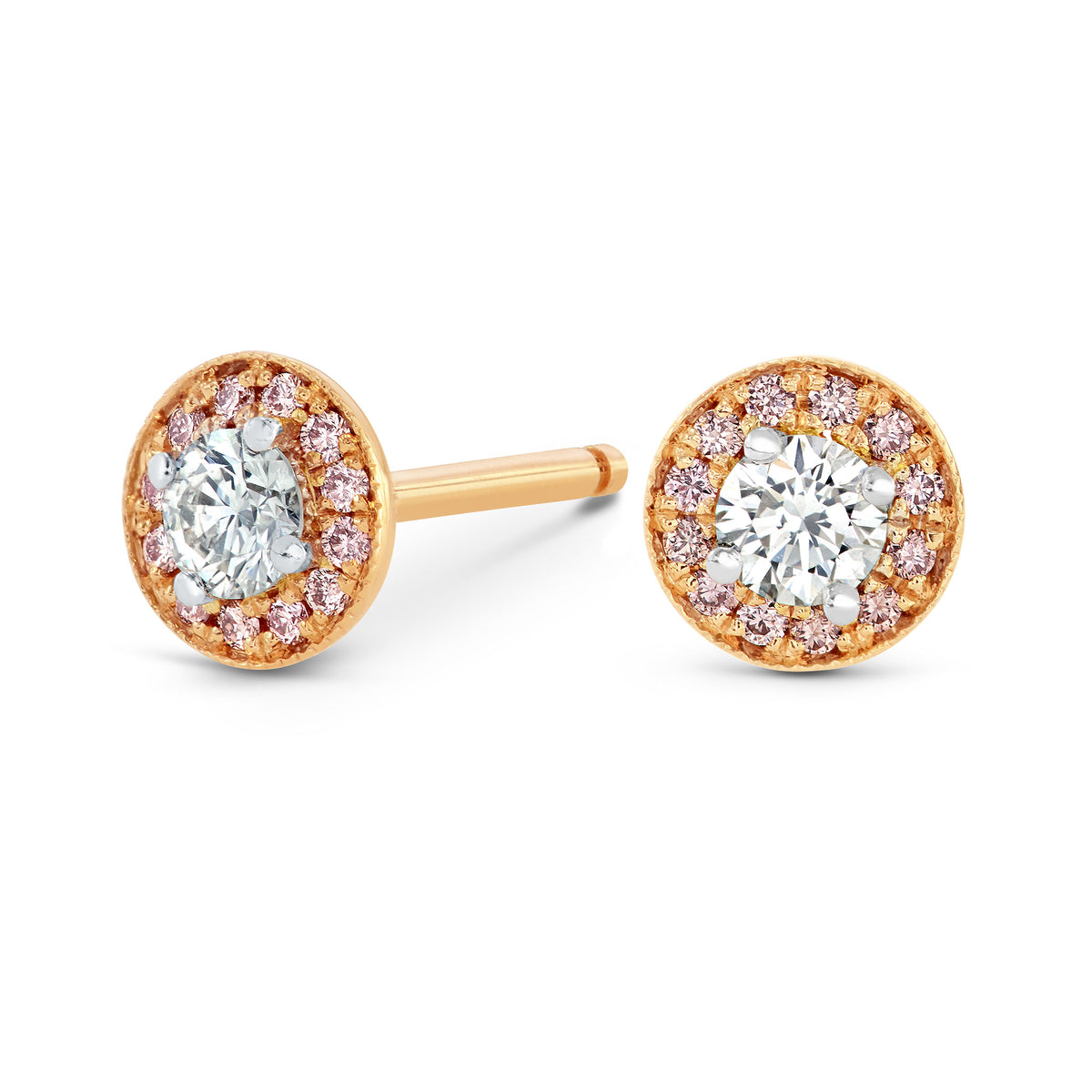 White and Pink Diamond Halo Earstuds