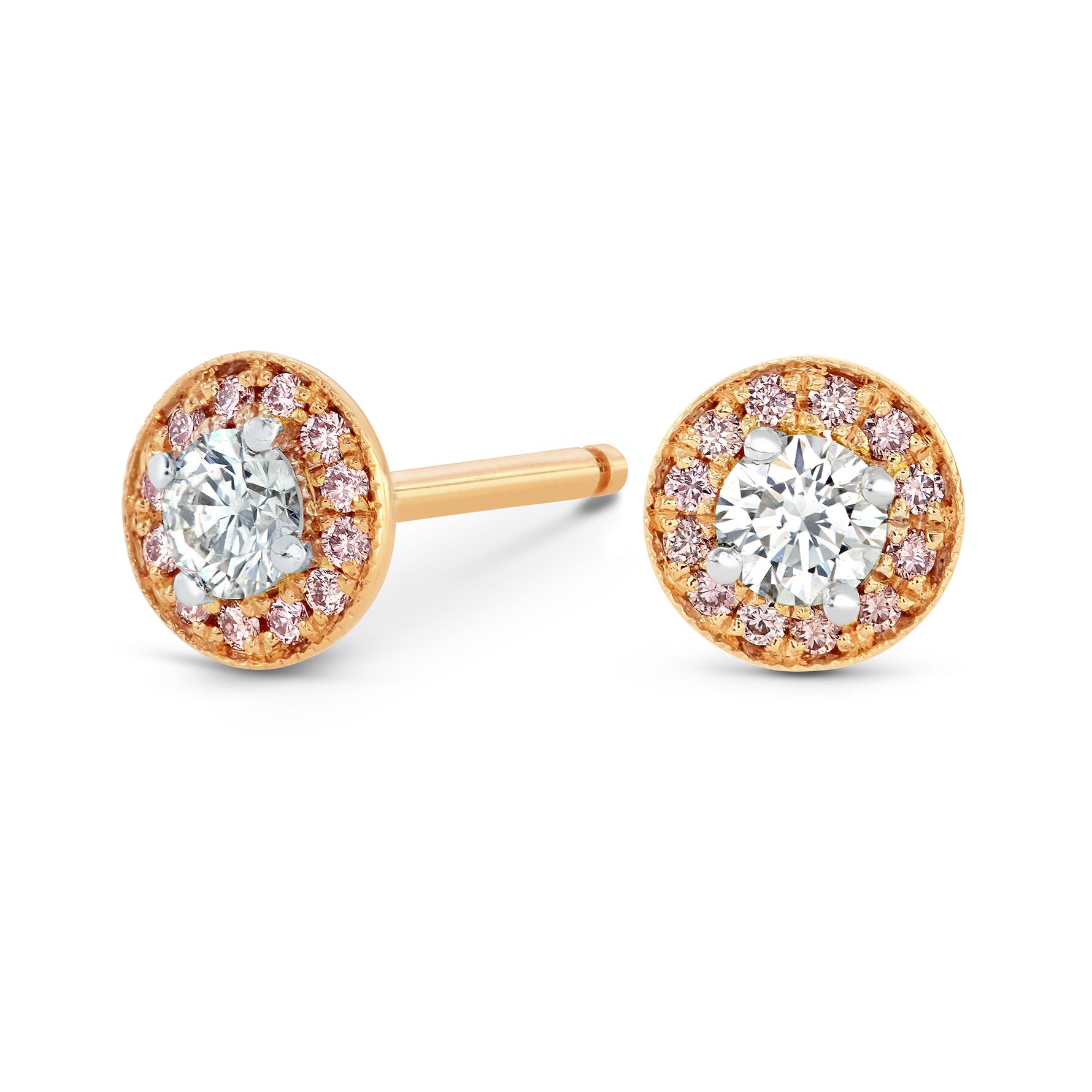 White and Pink Diamond Halo Earstuds