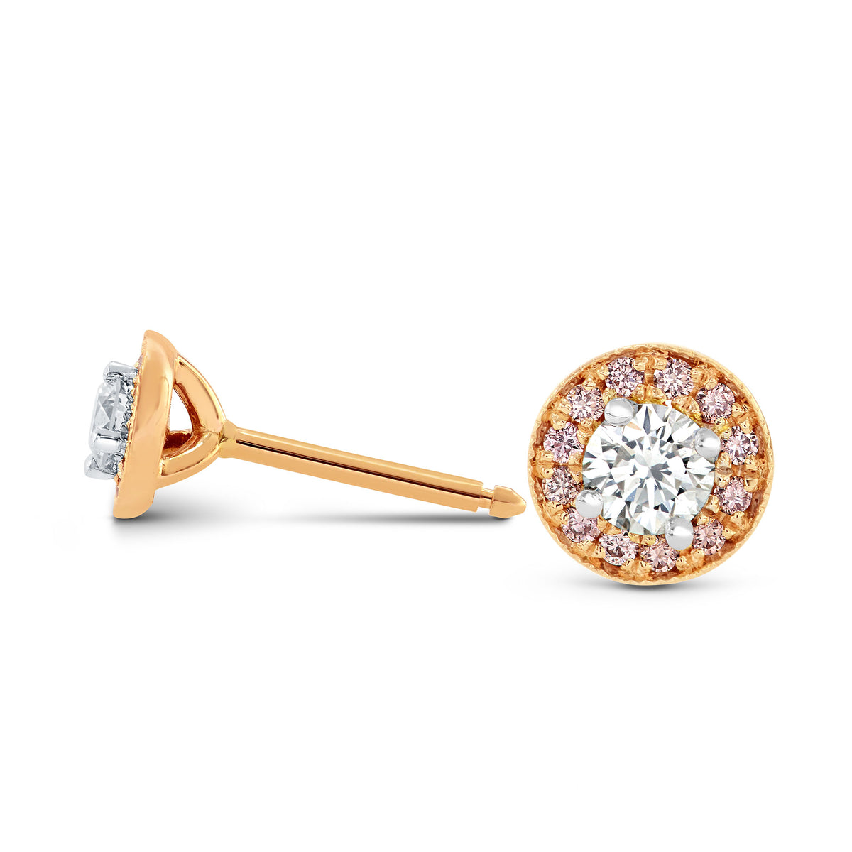 White and Pink Diamond Halo Earstuds