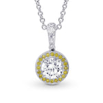  White and Fancy Intense Yellow Diamond Milgrain Halo Pendant