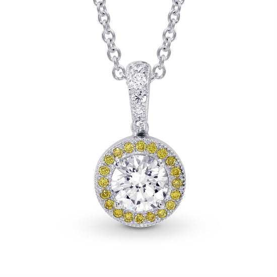  White and Fancy Intense Yellow Diamond Milgrain Halo Pendant