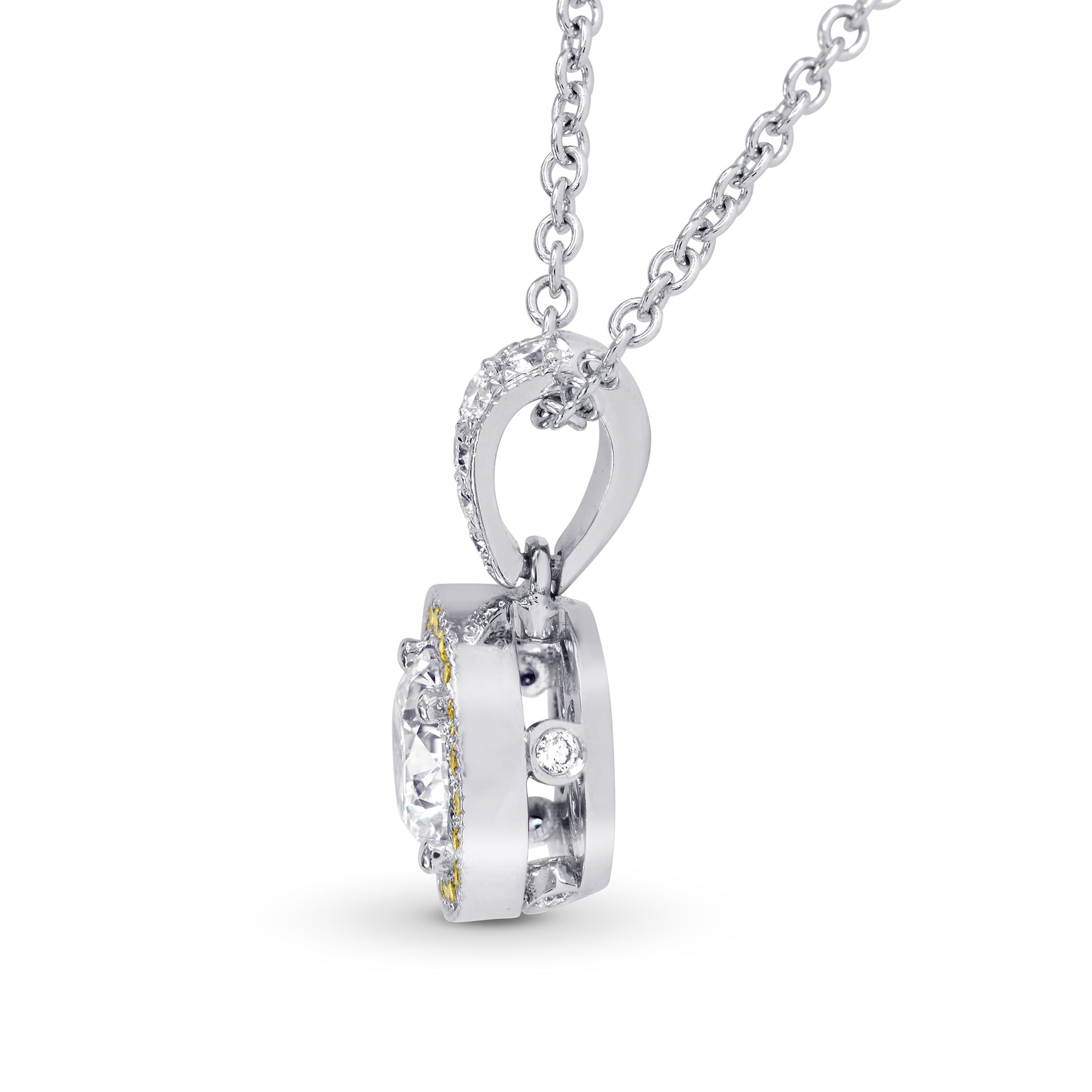  White and Fancy Intense Yellow Diamond Milgrain Halo Pendant