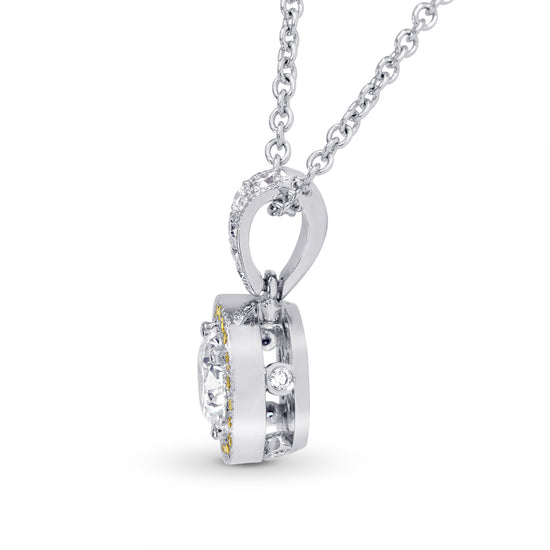  White and Fancy Intense Yellow Diamond Milgrain Halo Pendant