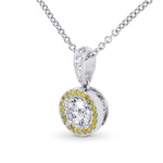  White and Fancy Intense Yellow Diamond Milgrain Halo Pendant