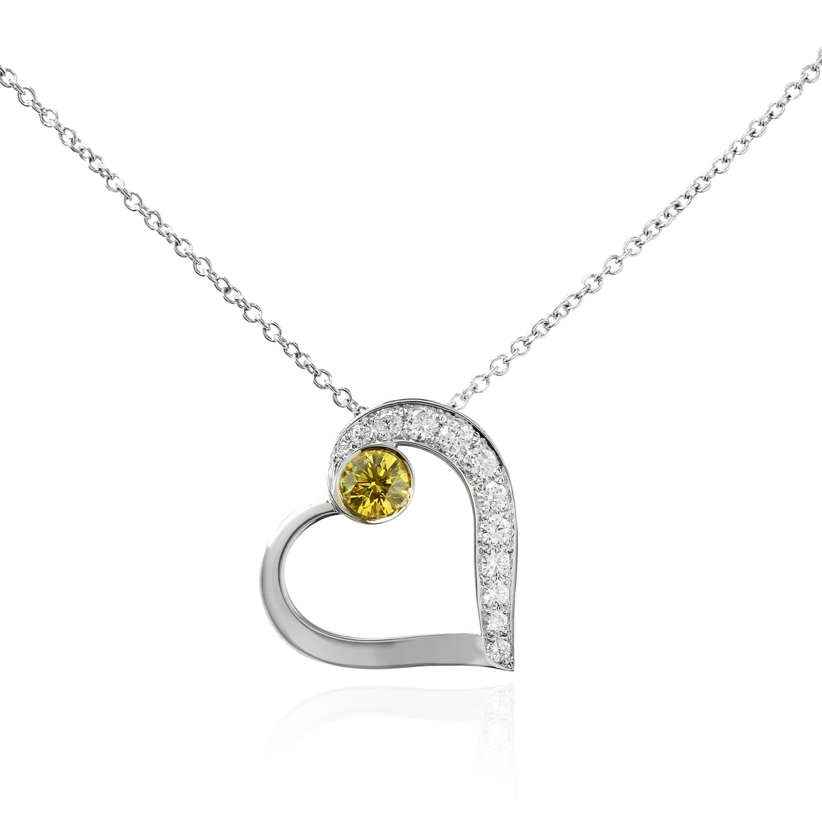  Fancy Intense Yellow and White Diamond Heart Pendant
