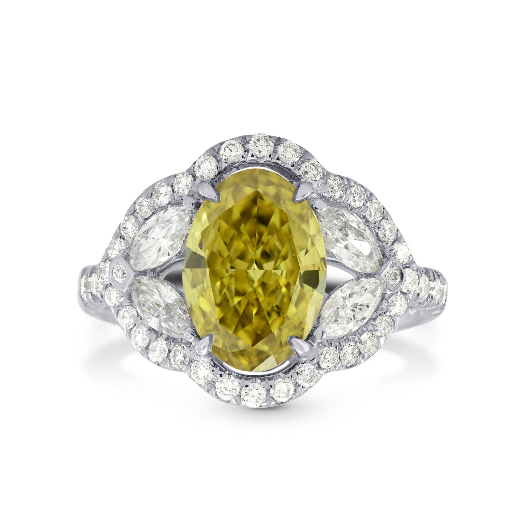 Fancy Dark Brownish Greenish Yellow Diamond Halo Ring