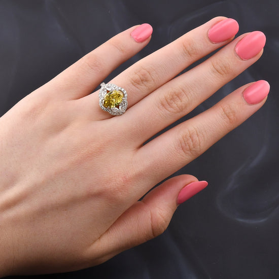 Fancy Dark Brownish Greenish Yellow Diamond Halo Ring