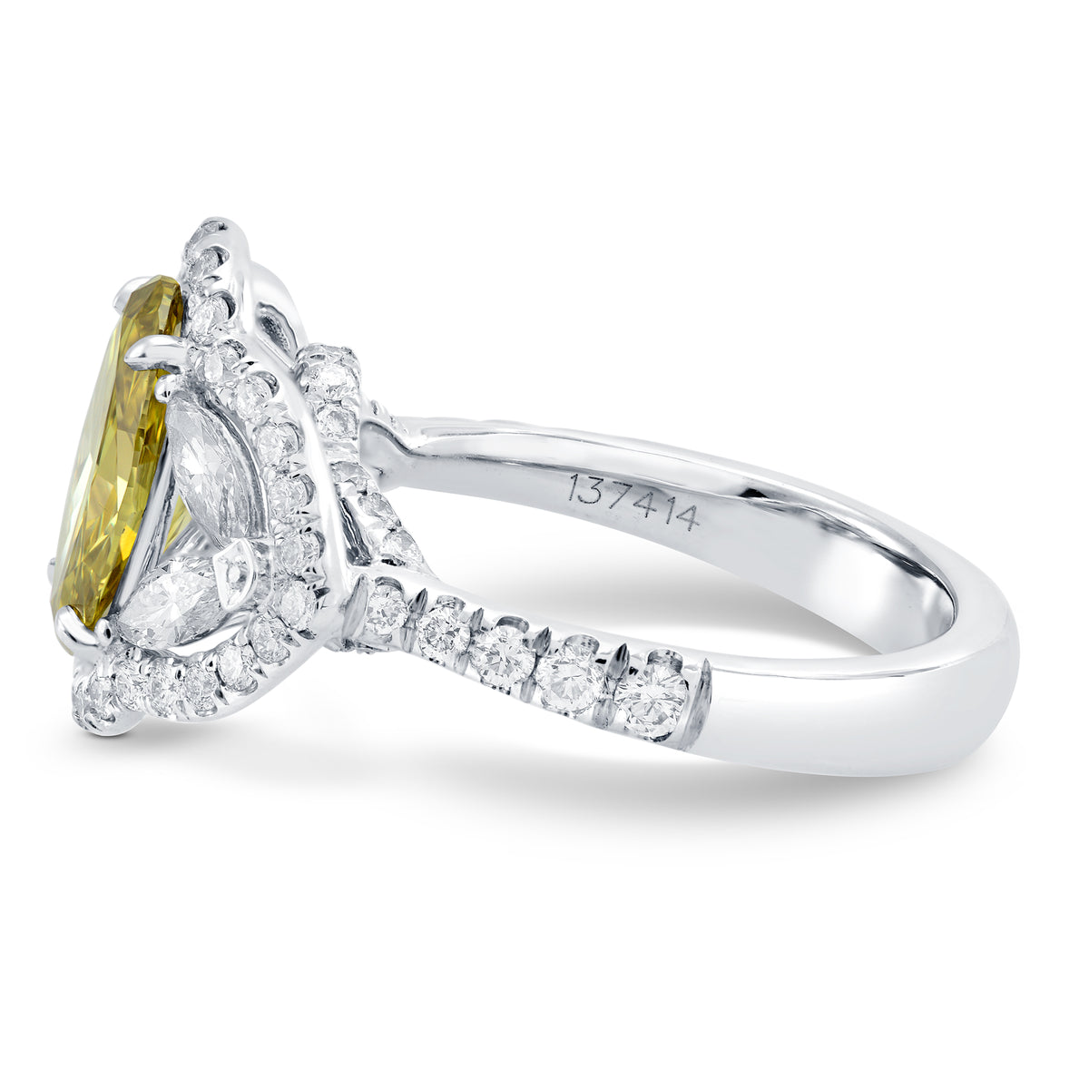 Fancy Dark Brownish Greenish Yellow Diamond Halo Ring