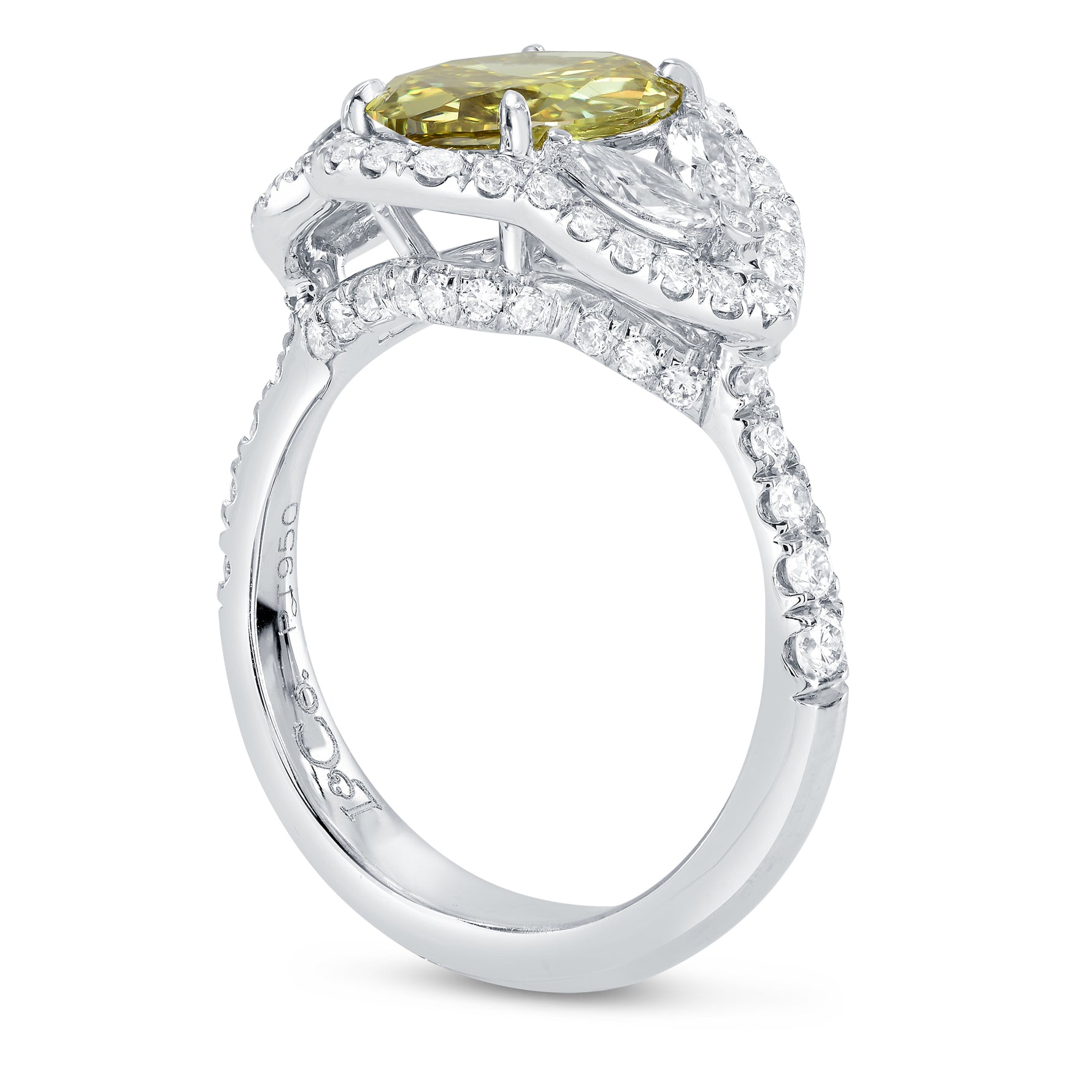Fancy Dark Brownish Greenish Yellow Diamond Halo Ring