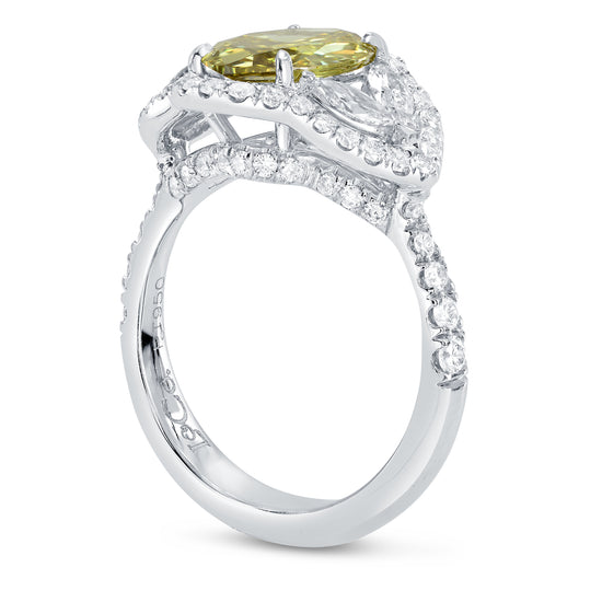 Fancy Dark Brownish Greenish Yellow Diamond Halo Ring