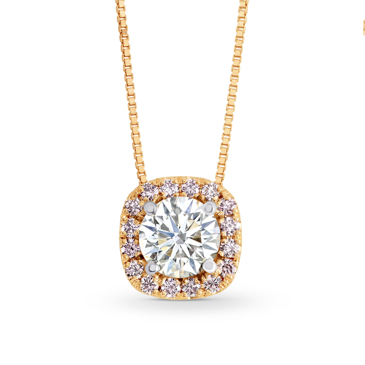 White and Pink Diamond Brilliant Halo Pendant