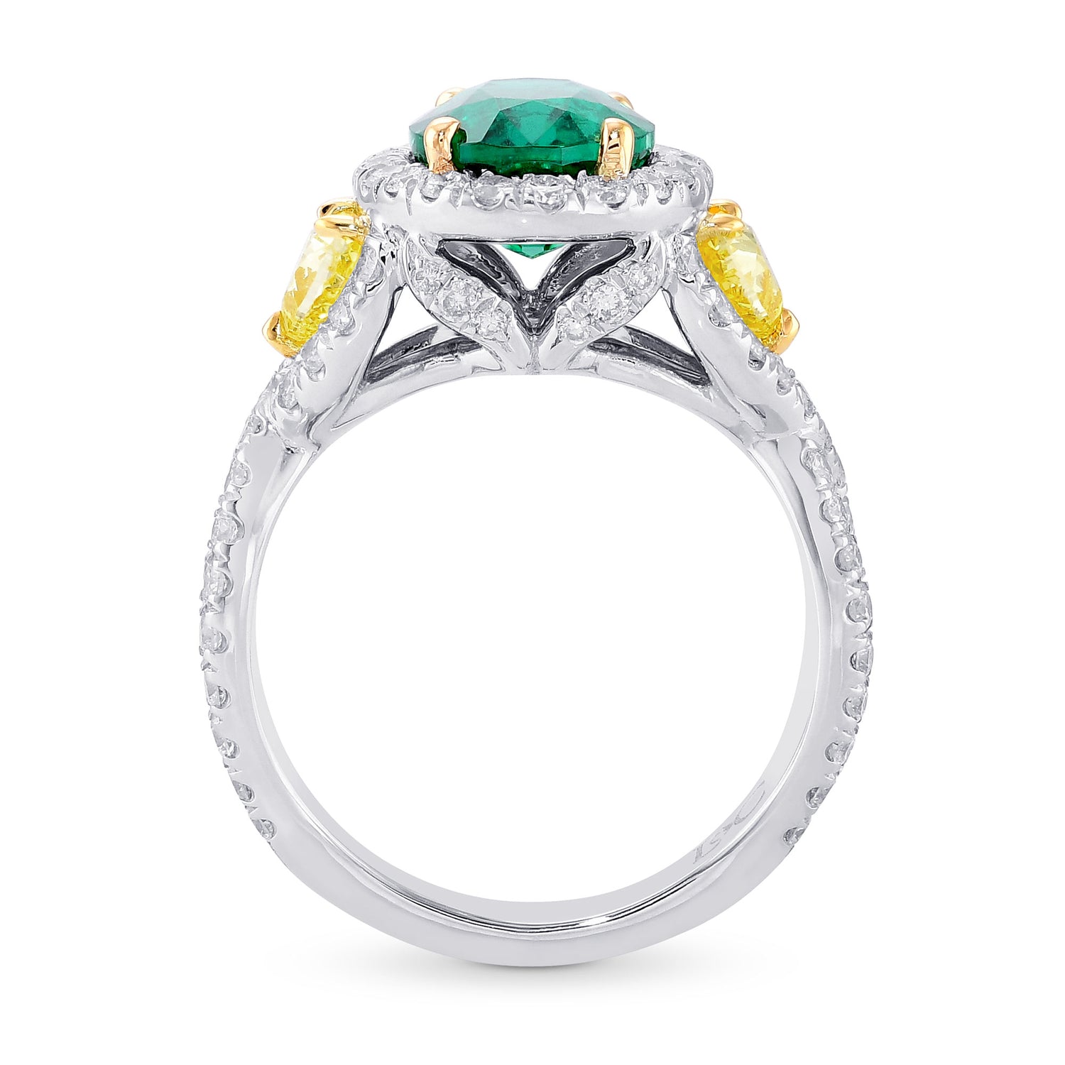 Emerald Oval and Yellow Heart Diamond Designer Ring