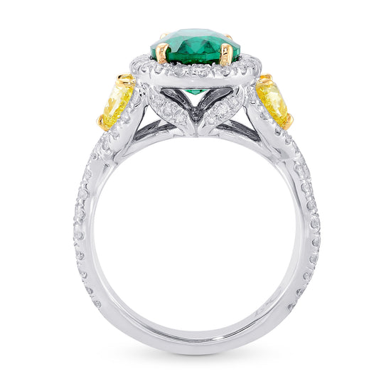 Emerald Oval and Yellow Heart Diamond Designer Ring