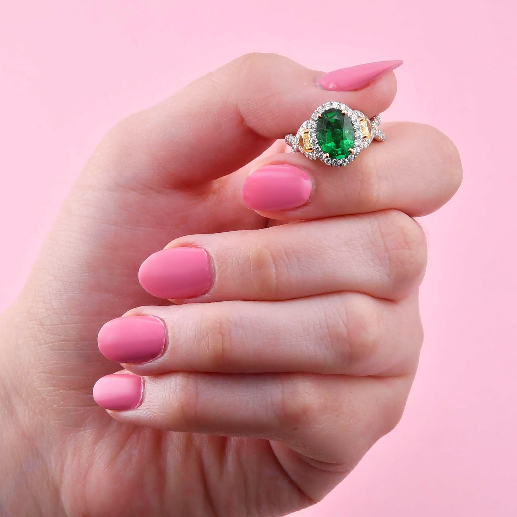 Emerald Oval and Yellow Heart Diamond Designer Ring