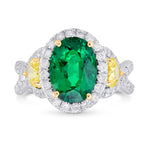 Emerald Oval and Yellow Heart Diamond Designer Ring
