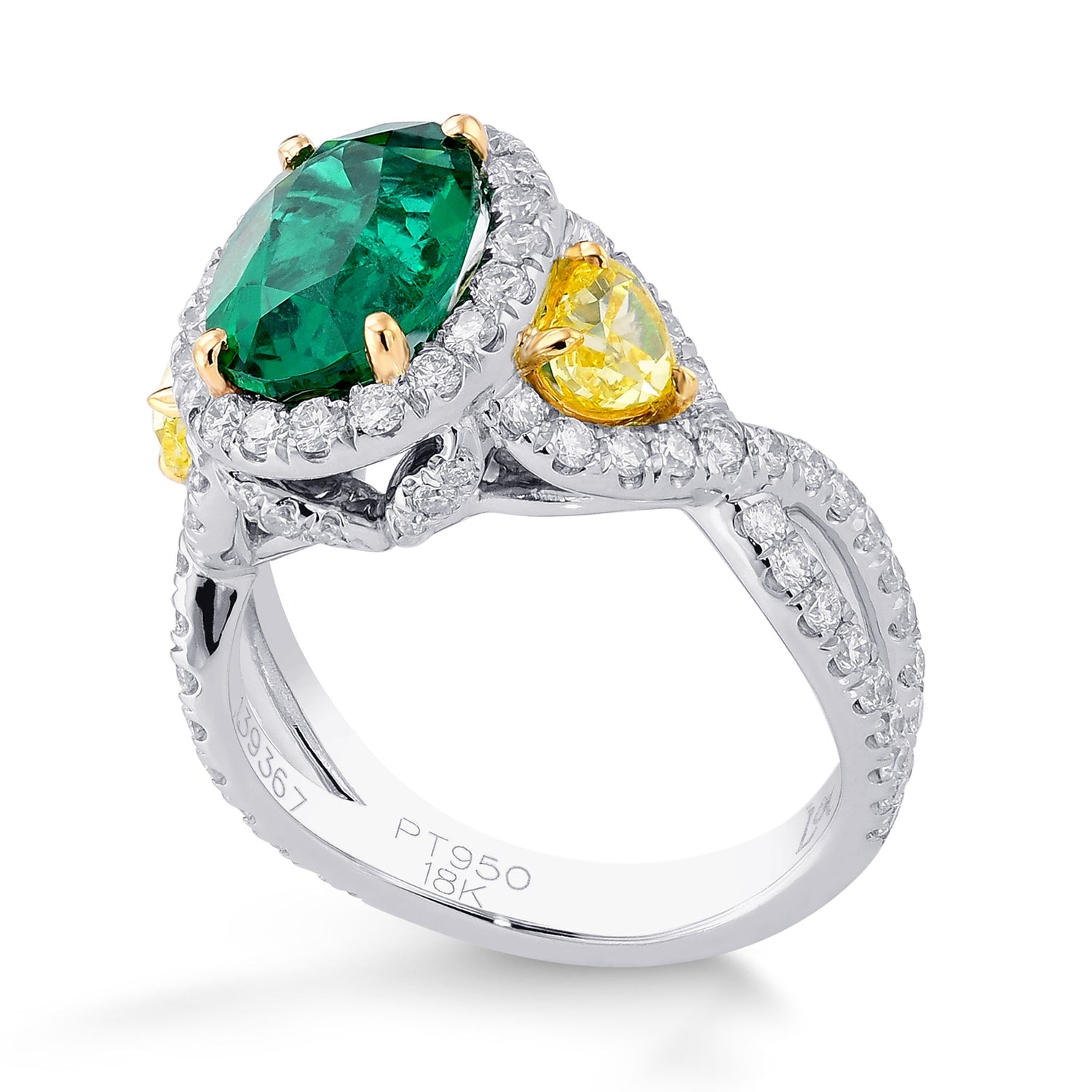 Emerald Oval and Yellow Heart Diamond Designer Ring
