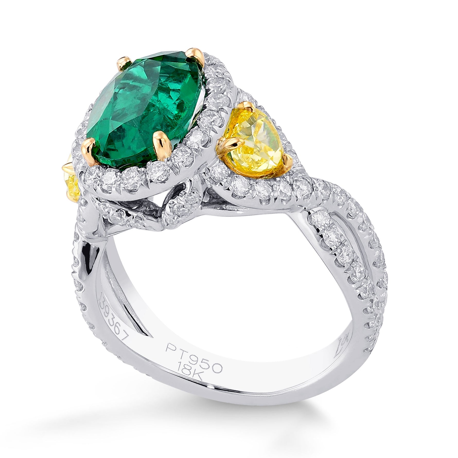 Emerald Oval and Yellow Heart Diamond Designer Ring