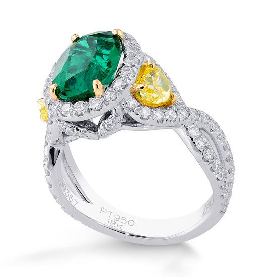 Emerald Oval and Yellow Heart Diamond Designer Ring