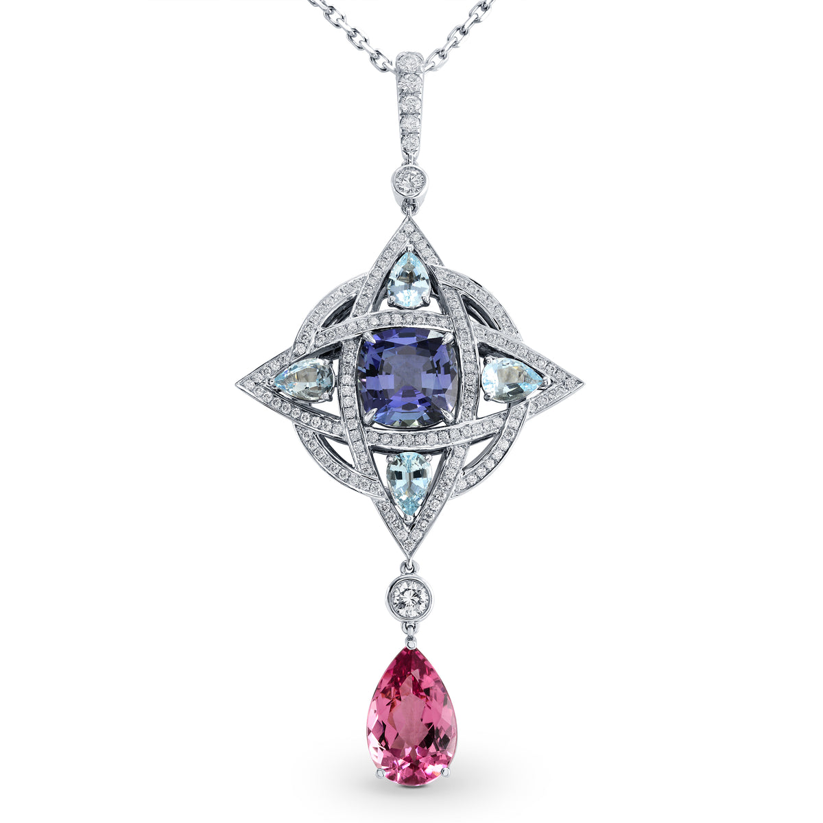 Celtic Knot Tanzanite and  Aquamarine  Pendant