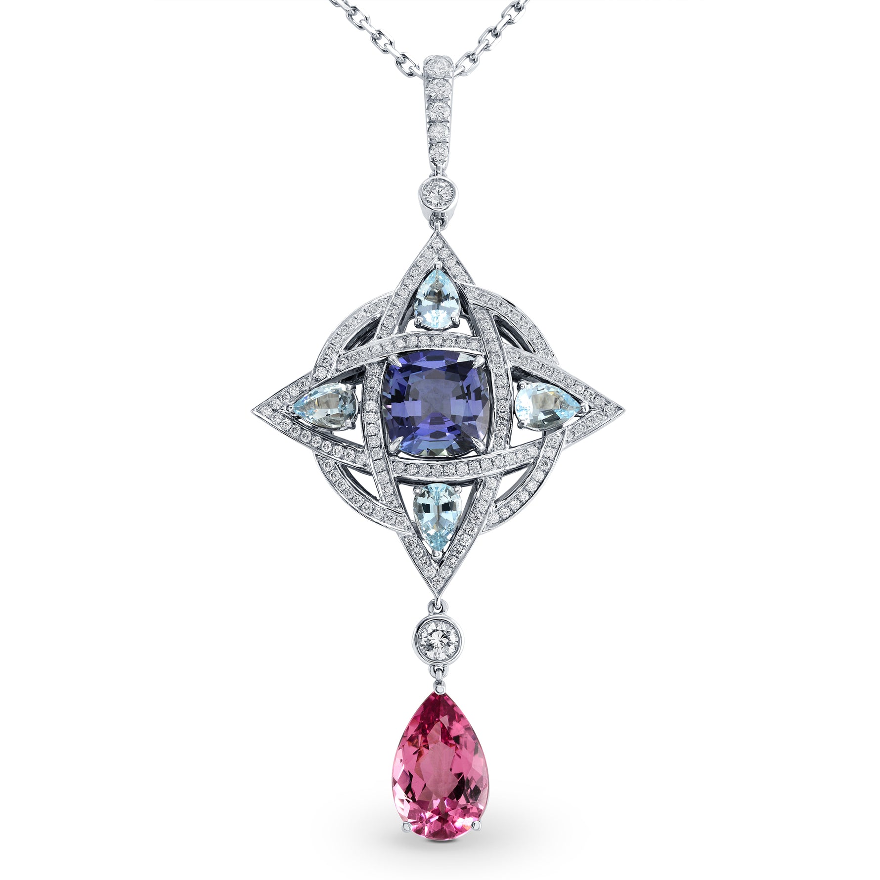 Celtic Knot Tanzanite and  Aquamarine  Pendant