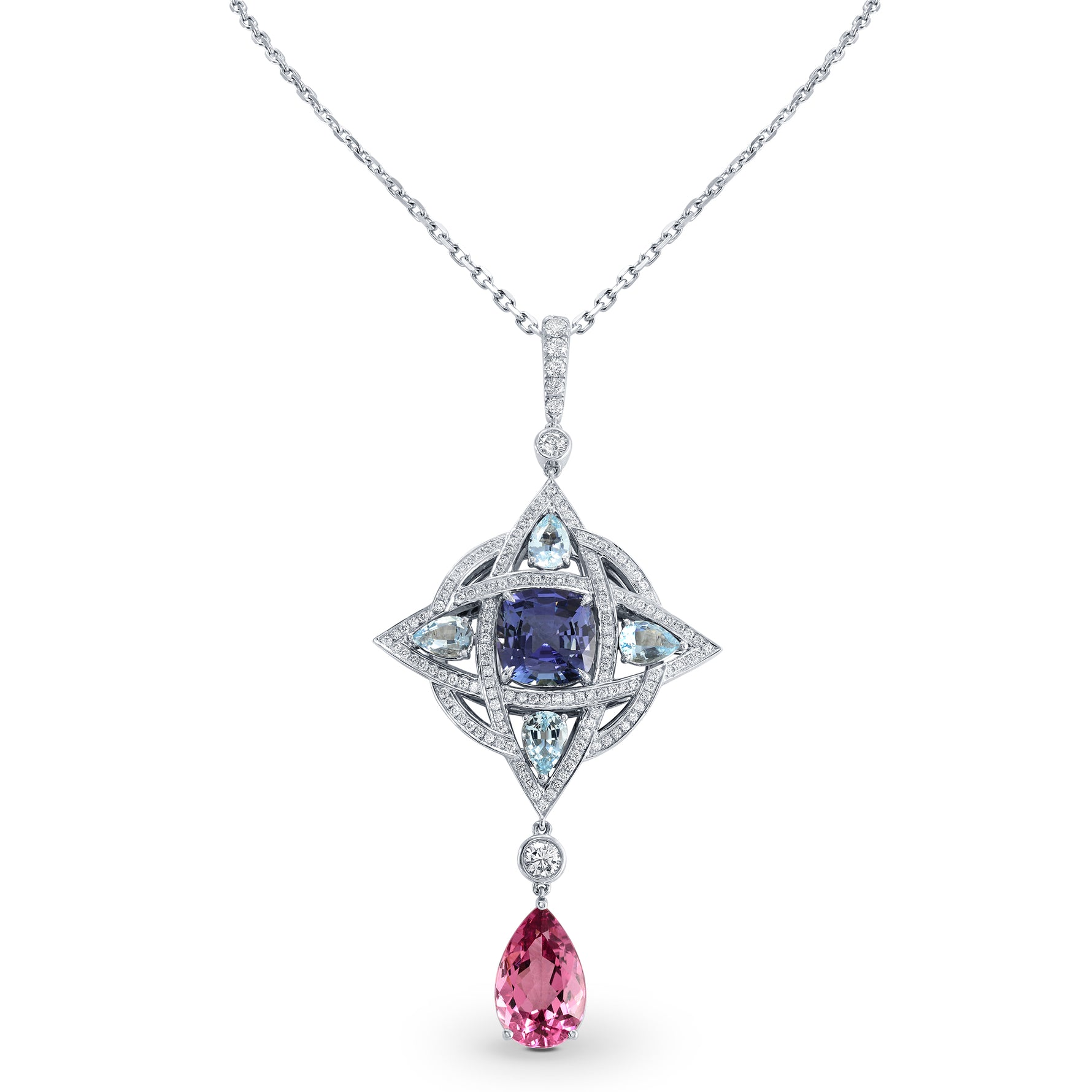 Celtic Knot Tanzanite and  Aquamarine  Pendant