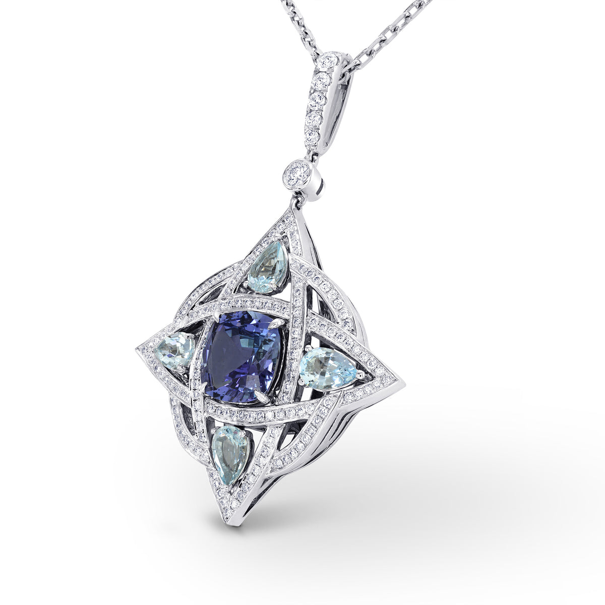 Celtic Knot Tanzanite and  Aquamarine  Pendant