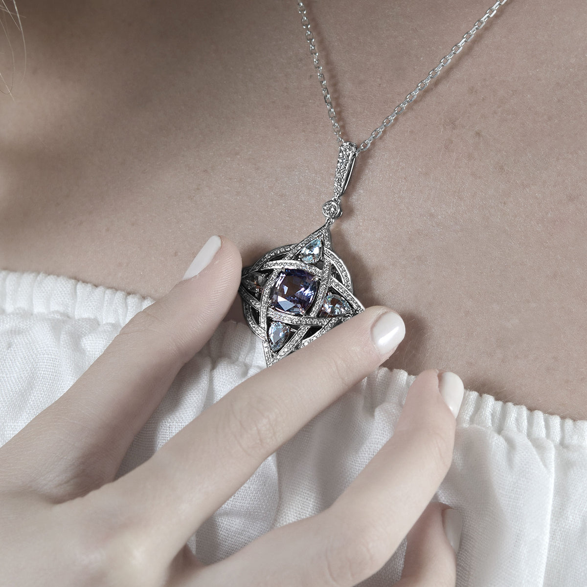 Celtic Knot Tanzanite and  Aquamarine  Pendant