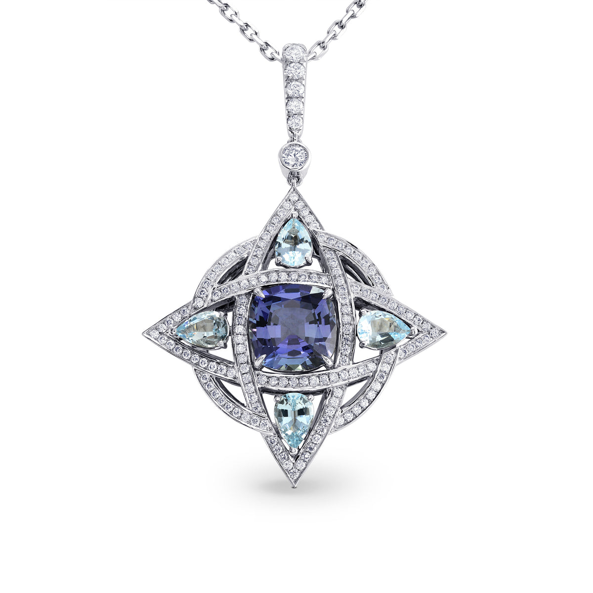 Celtic Knot Tanzanite and  Aquamarine  Pendant