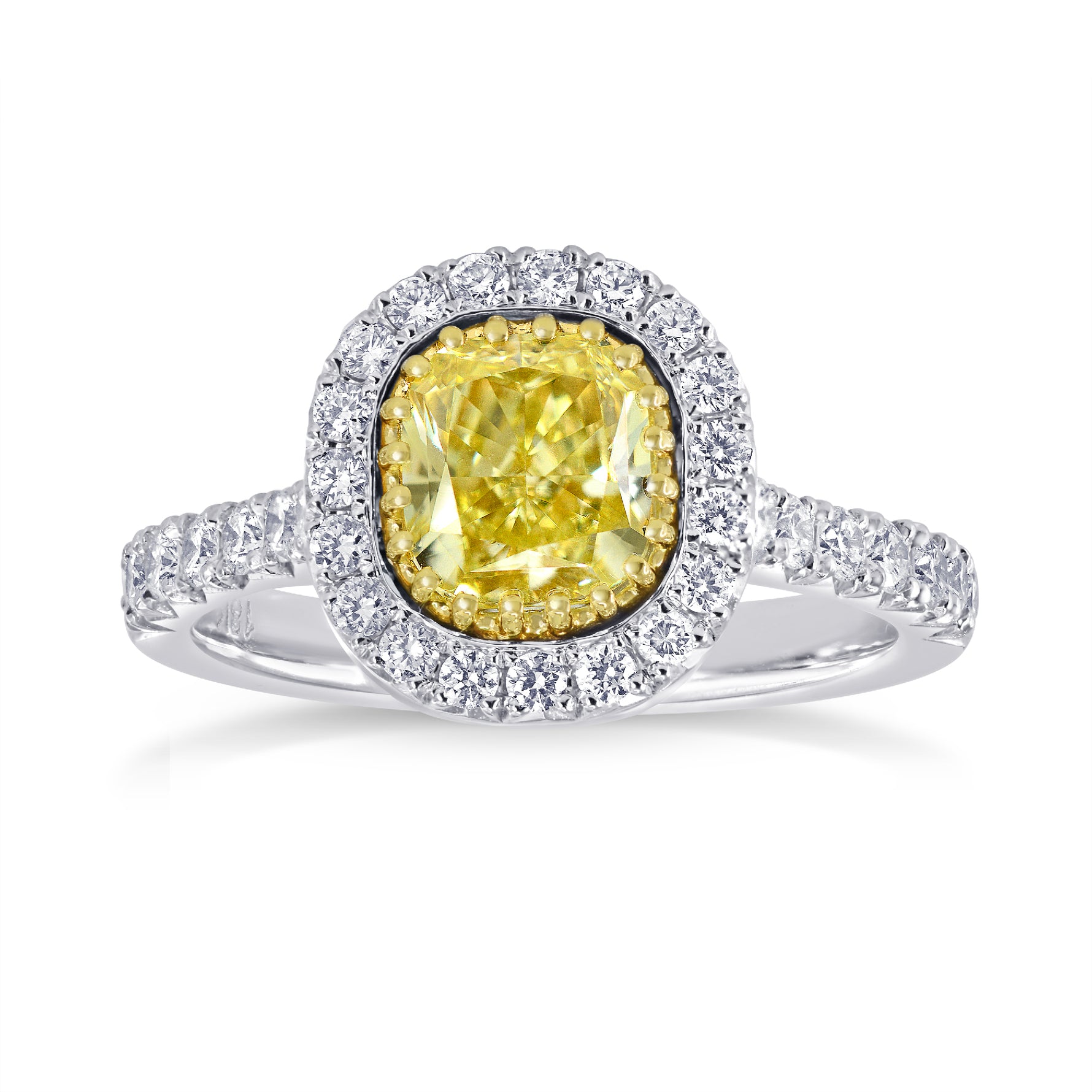 Fancy Intense Yellow Cushion Diamond Halo Ring