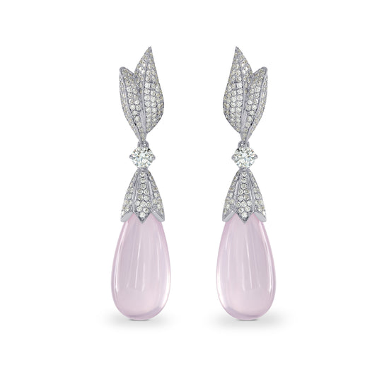 Rose Quartz and  Diamond Drop Earrings