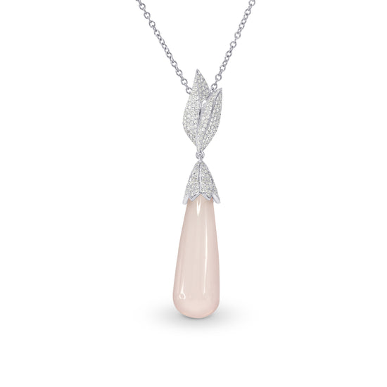 Ciondolo pendente in quarzo rosa e diamante